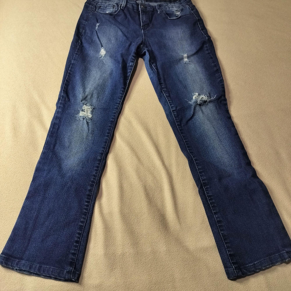Kardashian Kollection Dark Blue Boot Cut Jeans, Women's Sz 8, Curvy Slim Distres